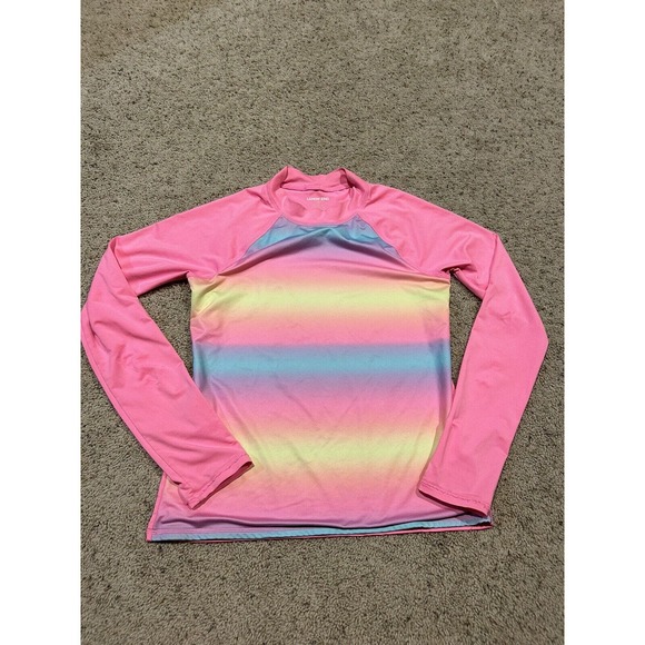 Land's End Girls SZ XL 14-16 Rash Guard SUN PROTECTION Top Swim Shirt PINK H23 - Picture 1 of 7